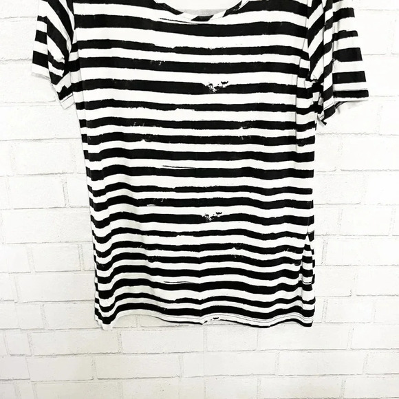 Long Tall Sally Black & White Striped Scoop Neck Tee Shirt Women's Size Medium - Picture 3 of 7